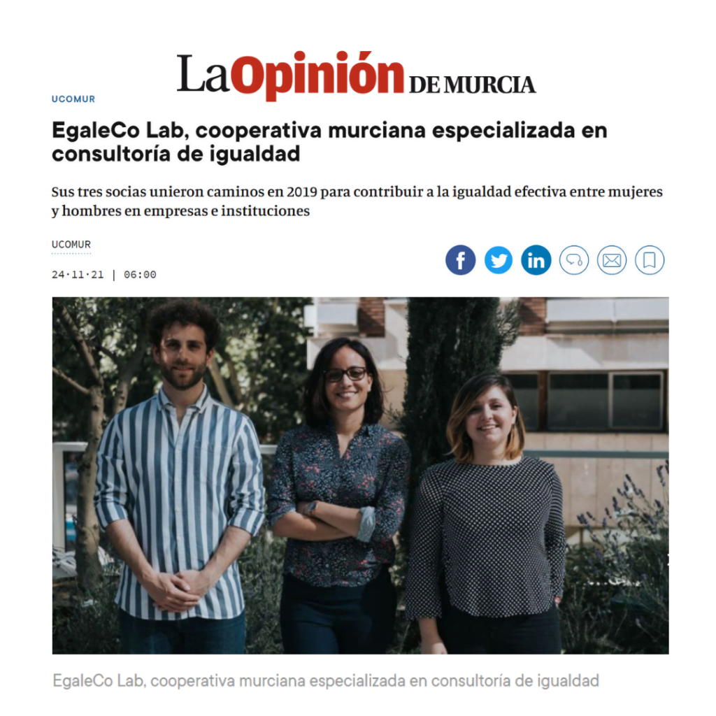 portada de noticia en La Opinión donde aparece el equipo de EgaleCo Lab hablando de planes de igualdad